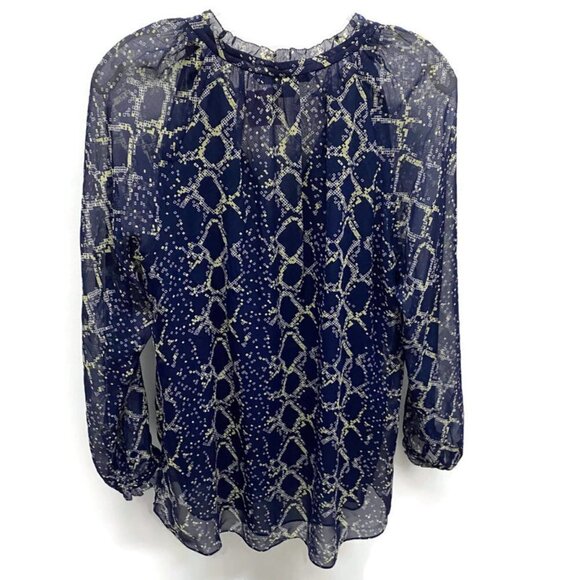 Diane Von Furstenberg Navy & Green Silk Blouse - Picture 2 of 4